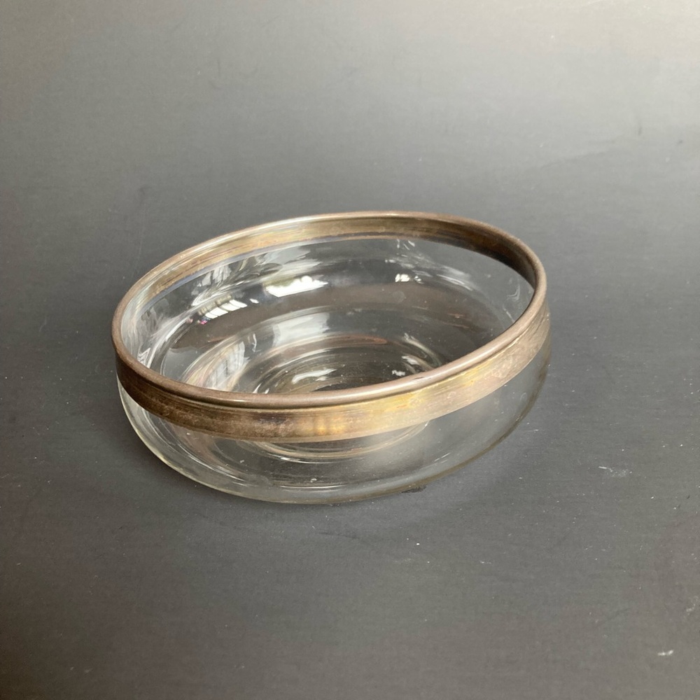 Mid Century Elegant Vintage Glass Bowl with Silver Rim